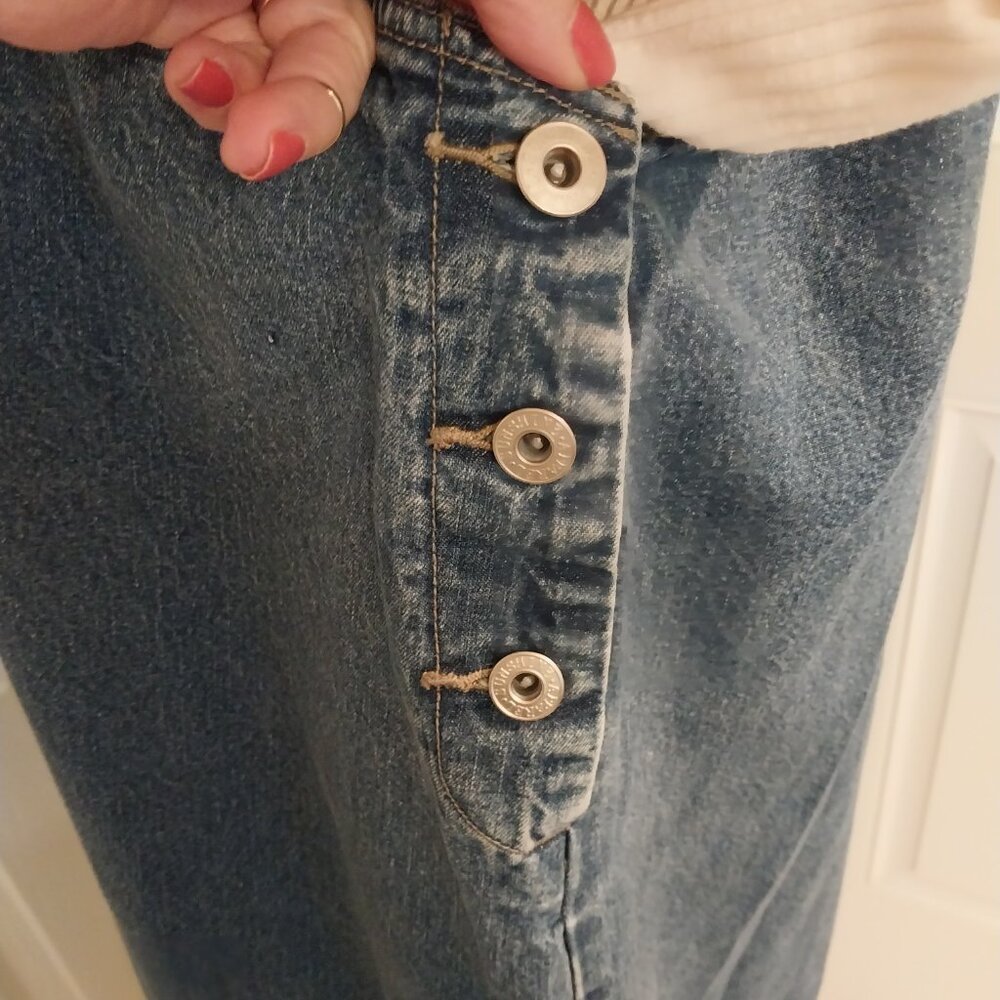 3645 Size 1XL Upcycled Denim Jumper by Sunshine Apparel with Lace Trim. - Picture 9 of 15